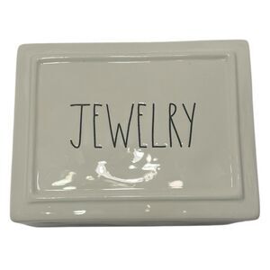 Rae Dunn Jewelry Box Ceramic White Artisan Lid Organizer Gift Discontinued